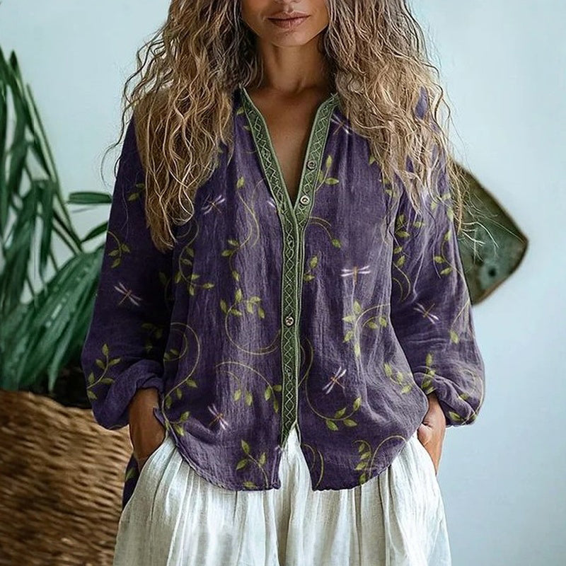 Rosalie | Chemise Imprimé Feuilles Vintage