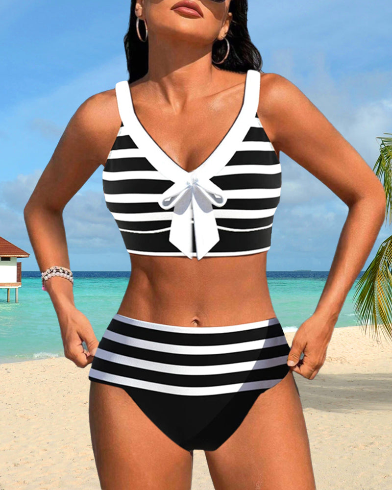 Laure | Bikini Rayé Taille Haute