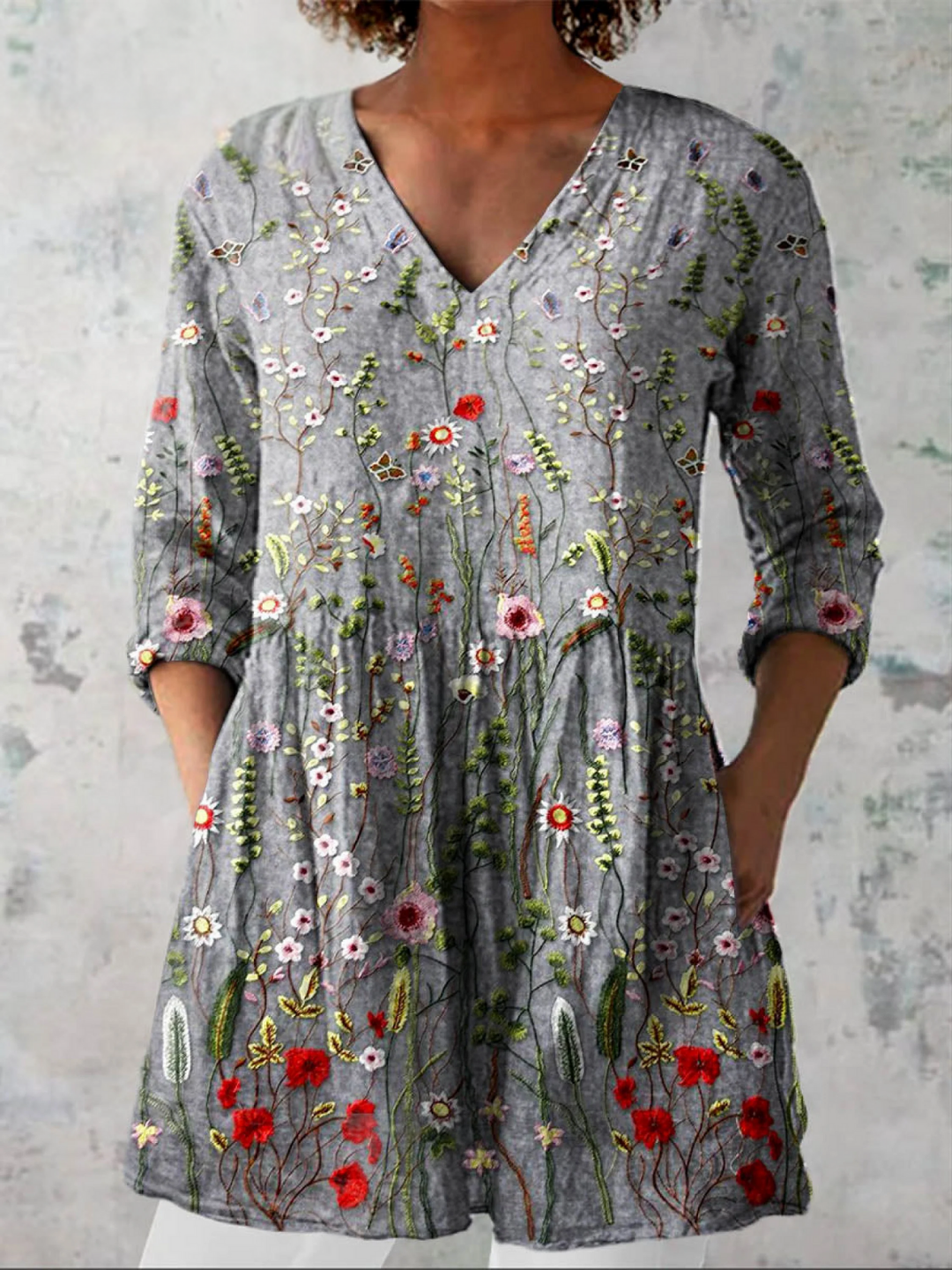 Lana | Chemise Col V Longue Vintage