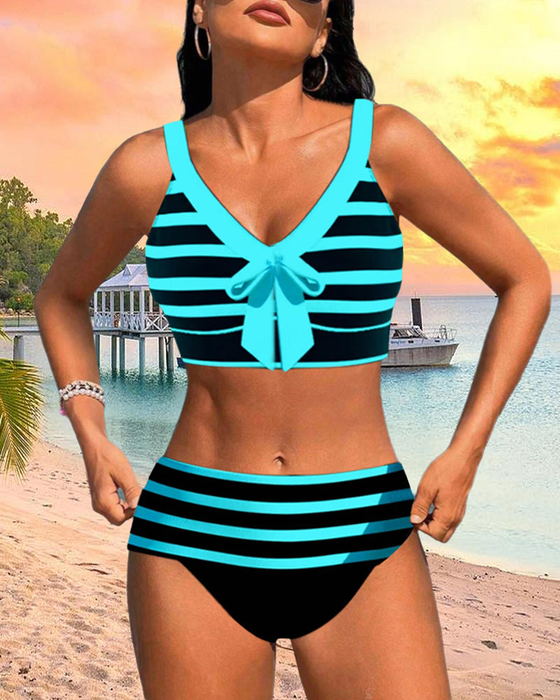 Laure | Bikini Rayé Taille Haute