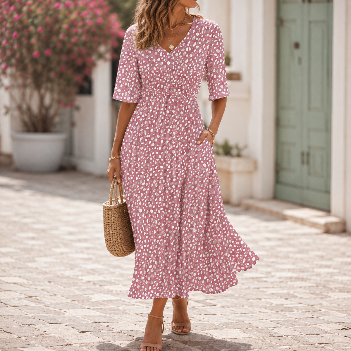 Célestine | Robe Midi Fluide Élégance Intemporelle