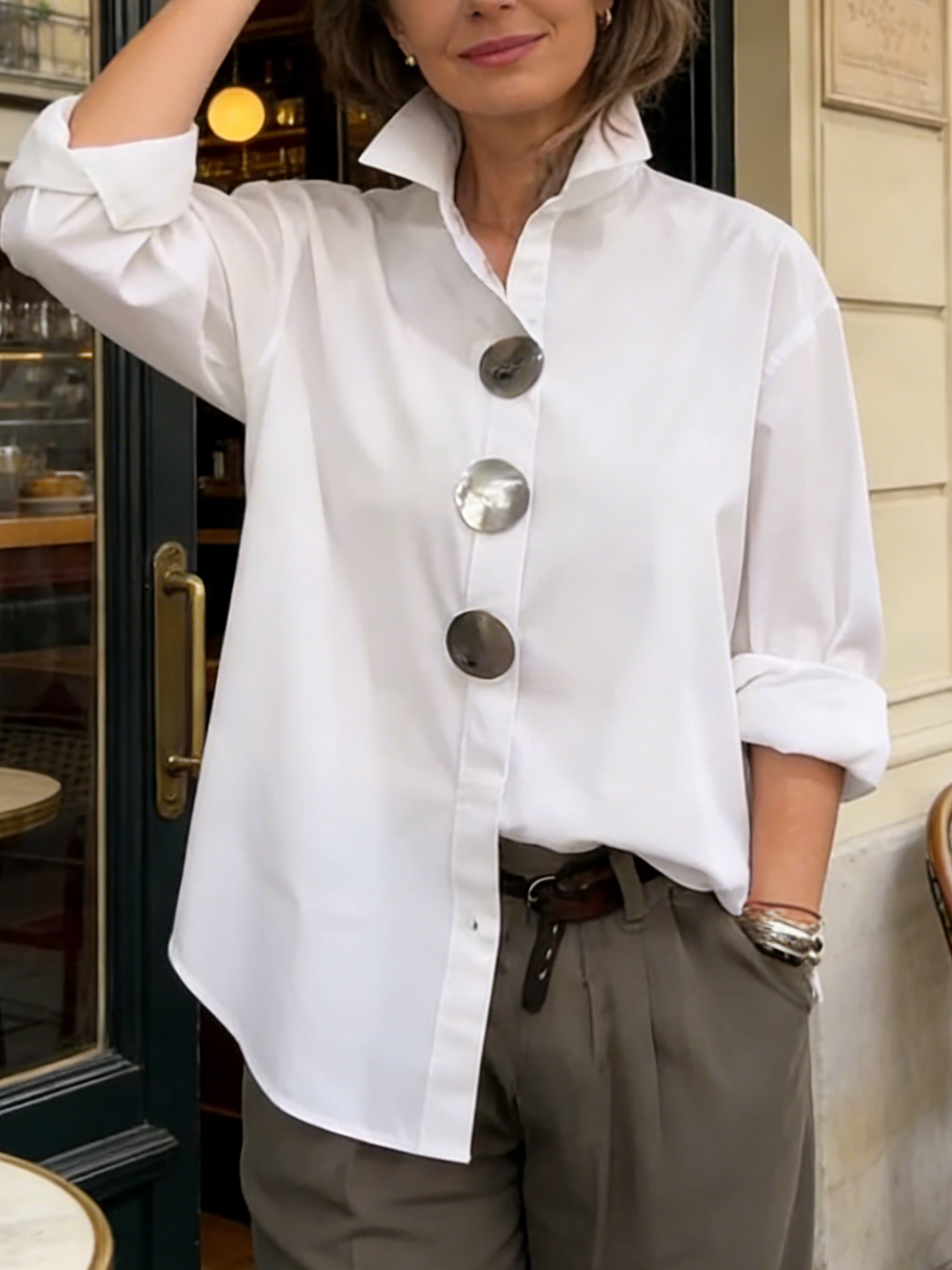 Rosalind | Blouse Col Officier Boutons Statement