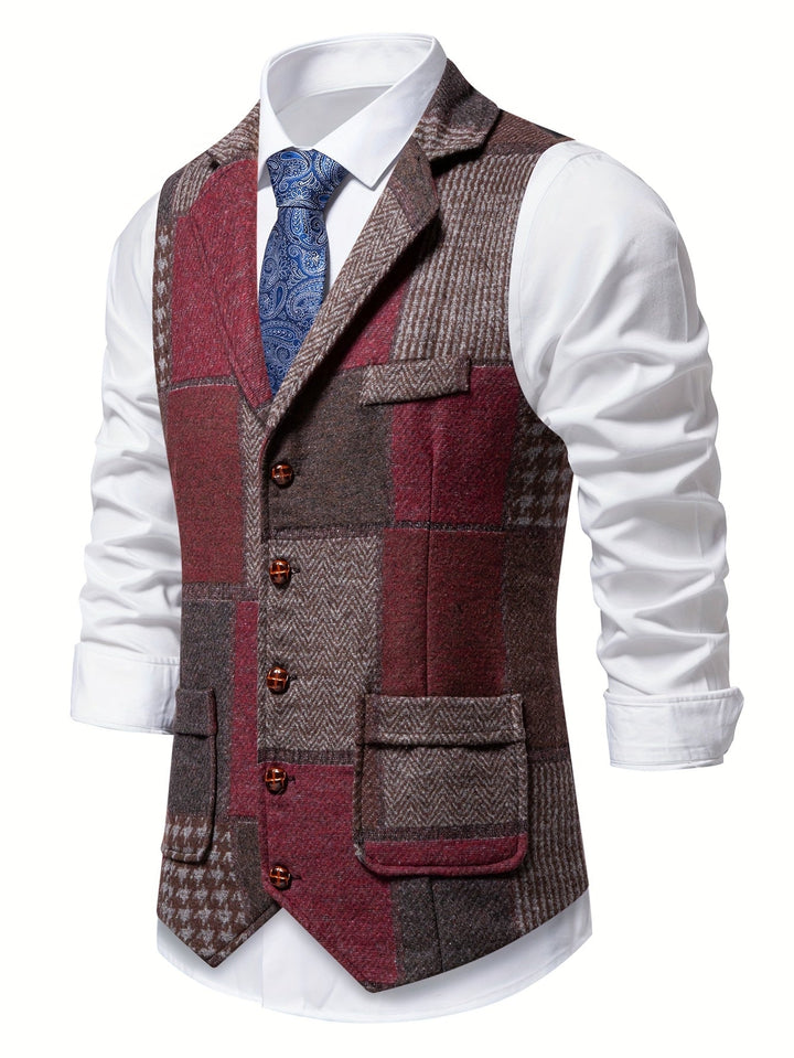 Leo | Gilet Tweed Patchwork Motif Chevron