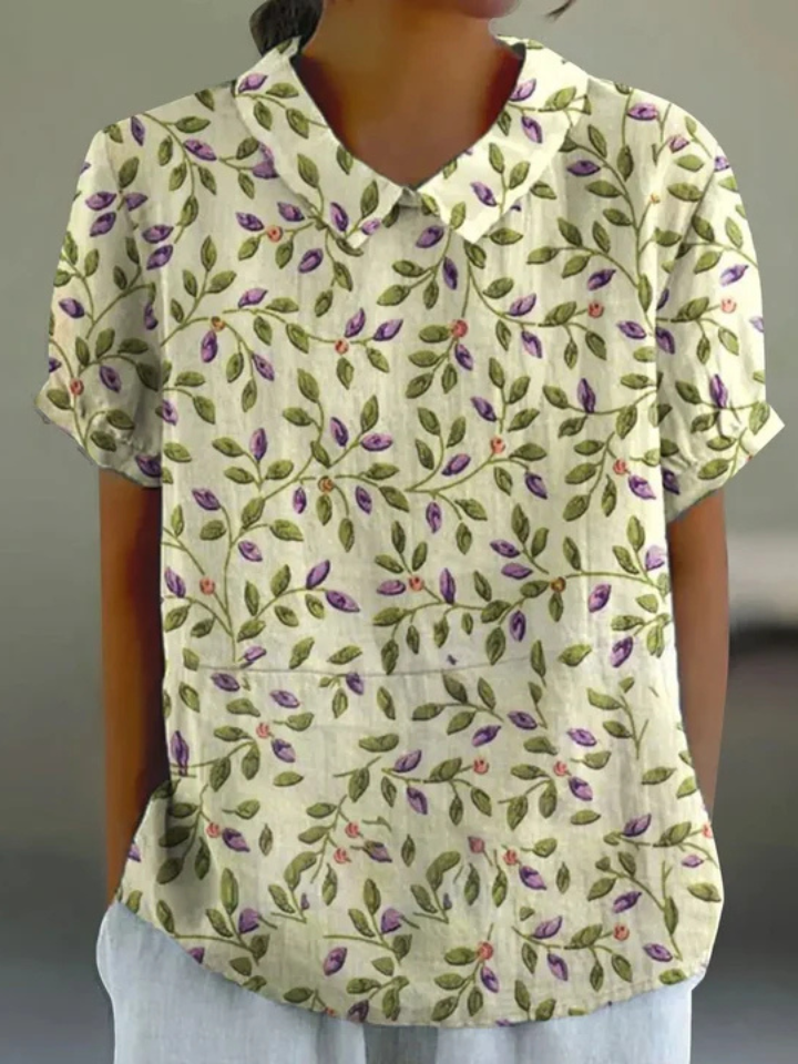 Mila | Blouse Lavande & Feuilles