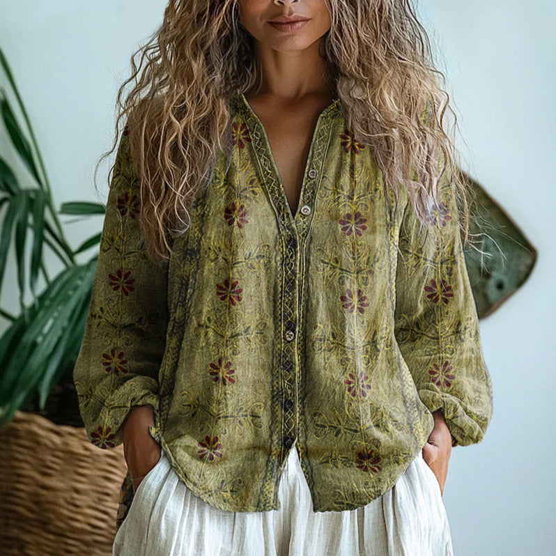 Rosalie | Chemise Imprimé Feuilles Vintage