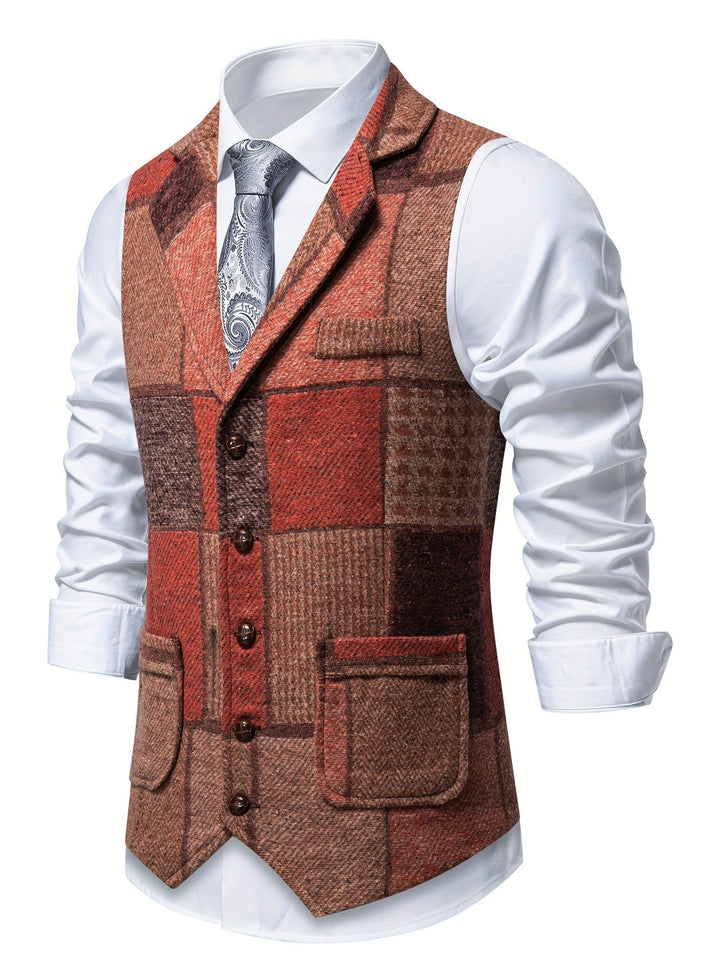 Leo | Gilet Tweed Patchwork Motif Chevron