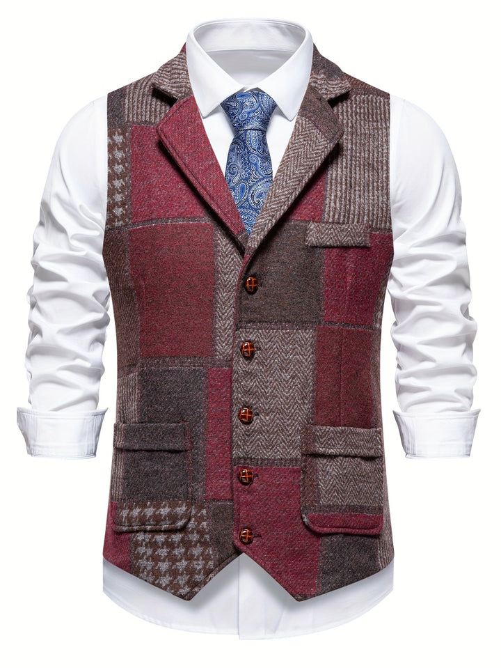 Leo | Gilet Tweed Patchwork Motif Chevron