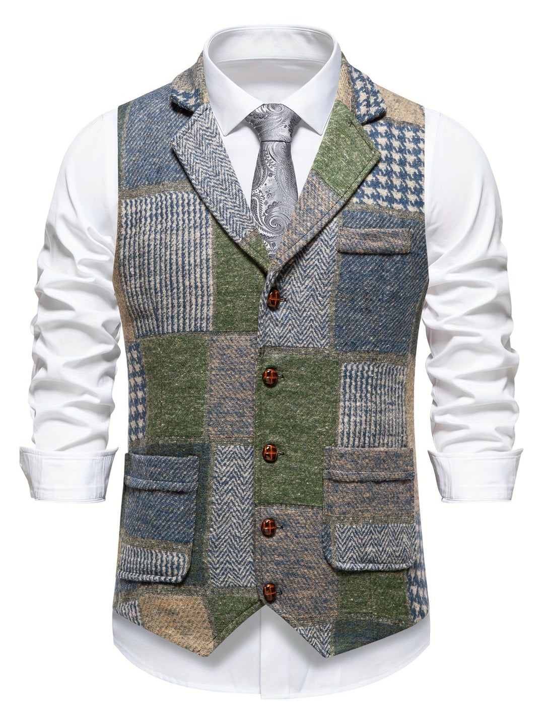Leo | Gilet Tweed Patchwork Motif Chevron