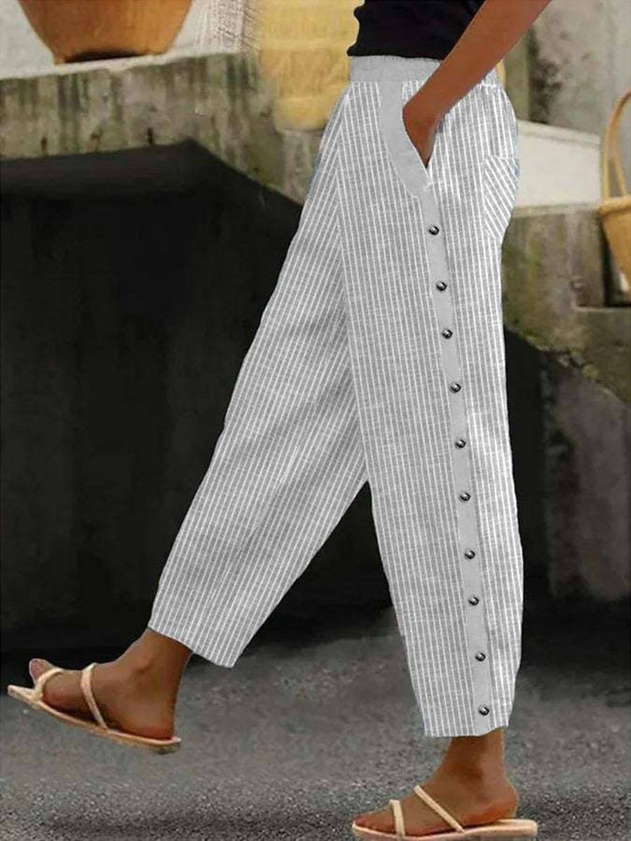 Linaya - Pantalon à Boutons Rayé