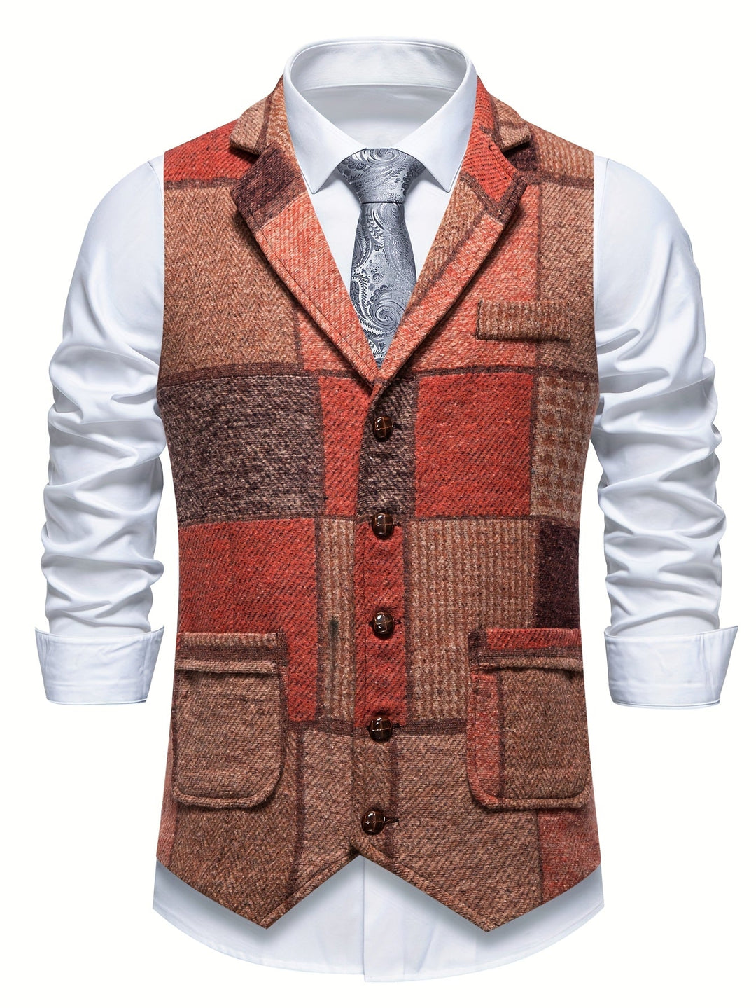 Leo | Gilet Tweed Patchwork Motif Chevron