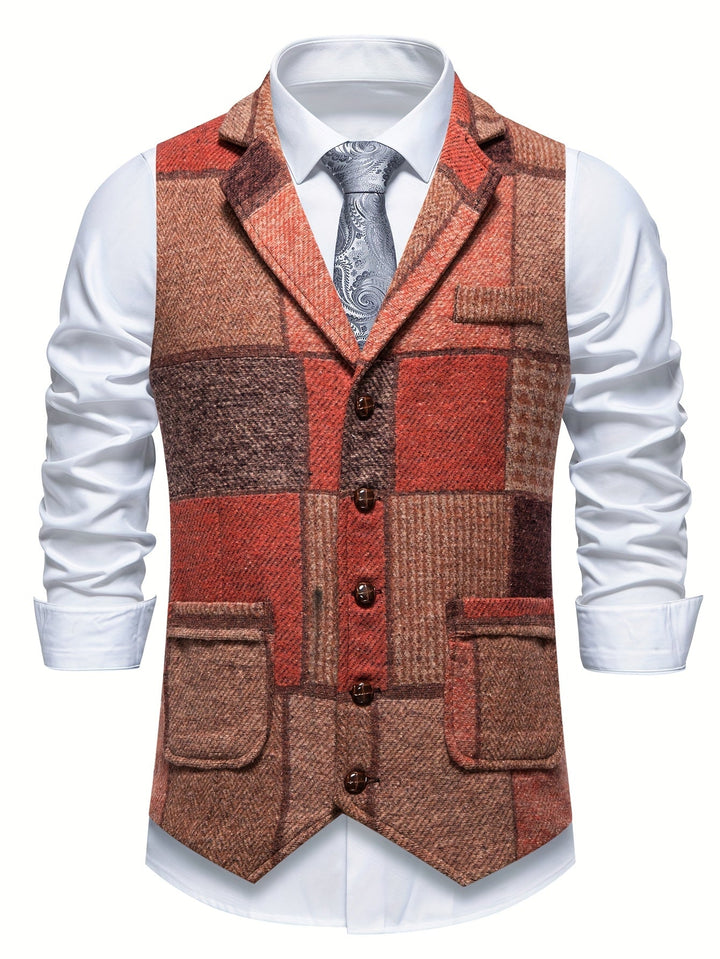 Leo | Gilet Tweed Patchwork Motif Chevron