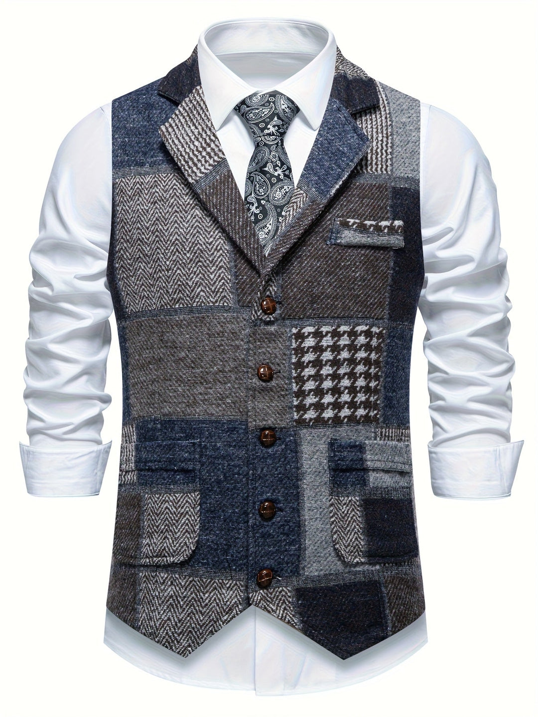 Leo | Gilet Tweed Patchwork Motif Chevron