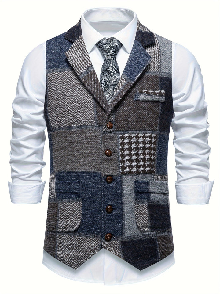 Leo | Gilet Tweed Patchwork Motif Chevron