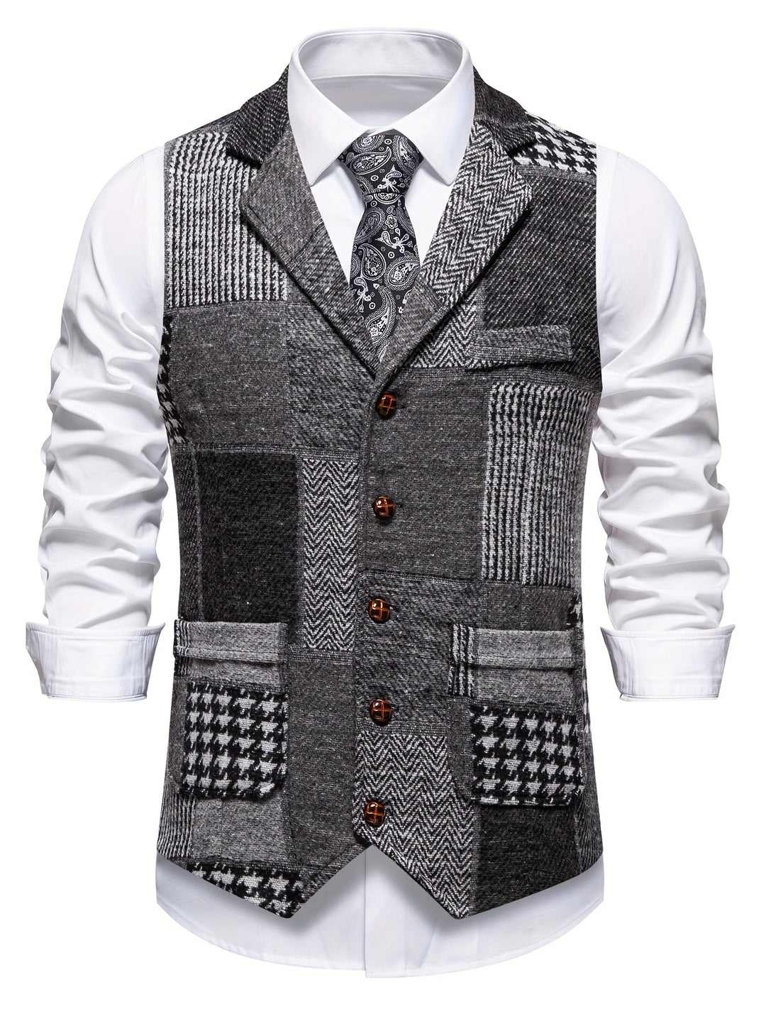 Leo | Gilet Tweed Patchwork Motif Chevron
