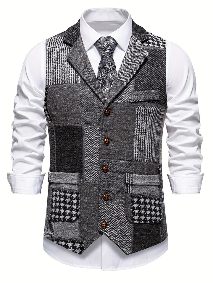 Leo | Gilet Tweed Patchwork Motif Chevron